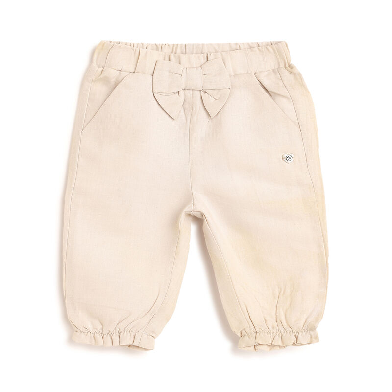 Girls Beige Solid Trouser image number 0